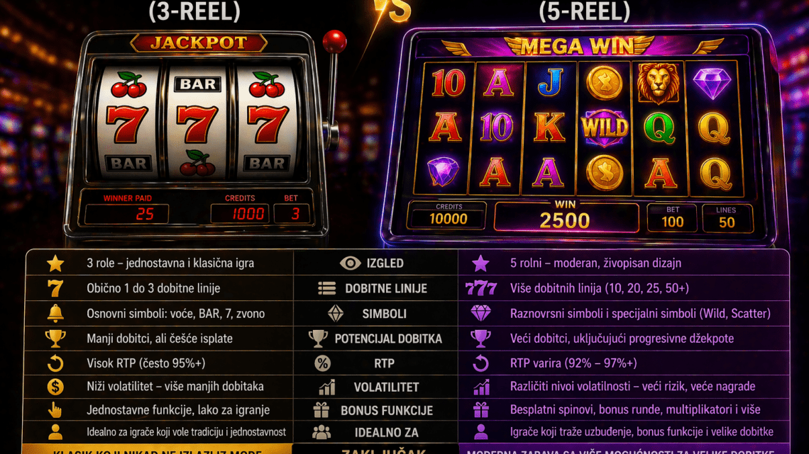 Classic slots (3-reel) vs video slots (5-reel)